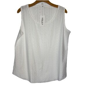 Vislily NEW Womens 1X Pointelle Sleeveless Top White NWT  Cottagecore Feminine